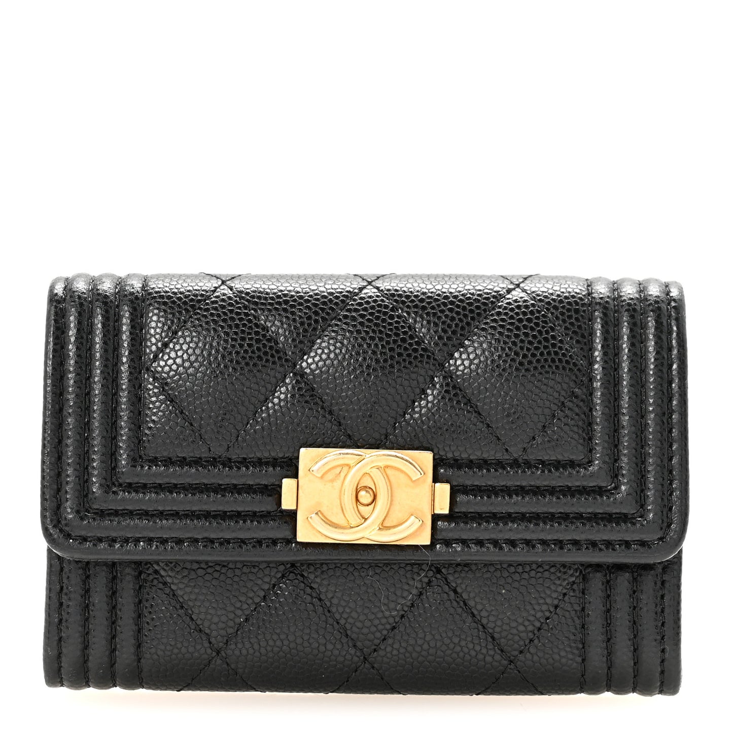 Caviar Quilted Boy Flap Card Holder Black