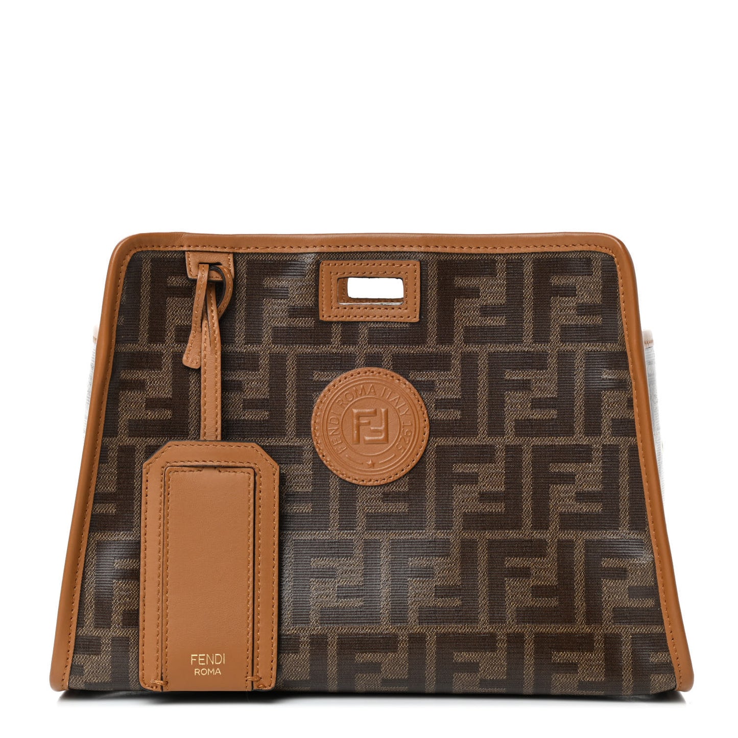 Glazed Fabric Vitello Century FF 1974 Stamp Patch Mini Peekaboo Defender Cover Mogano Panna Caramello