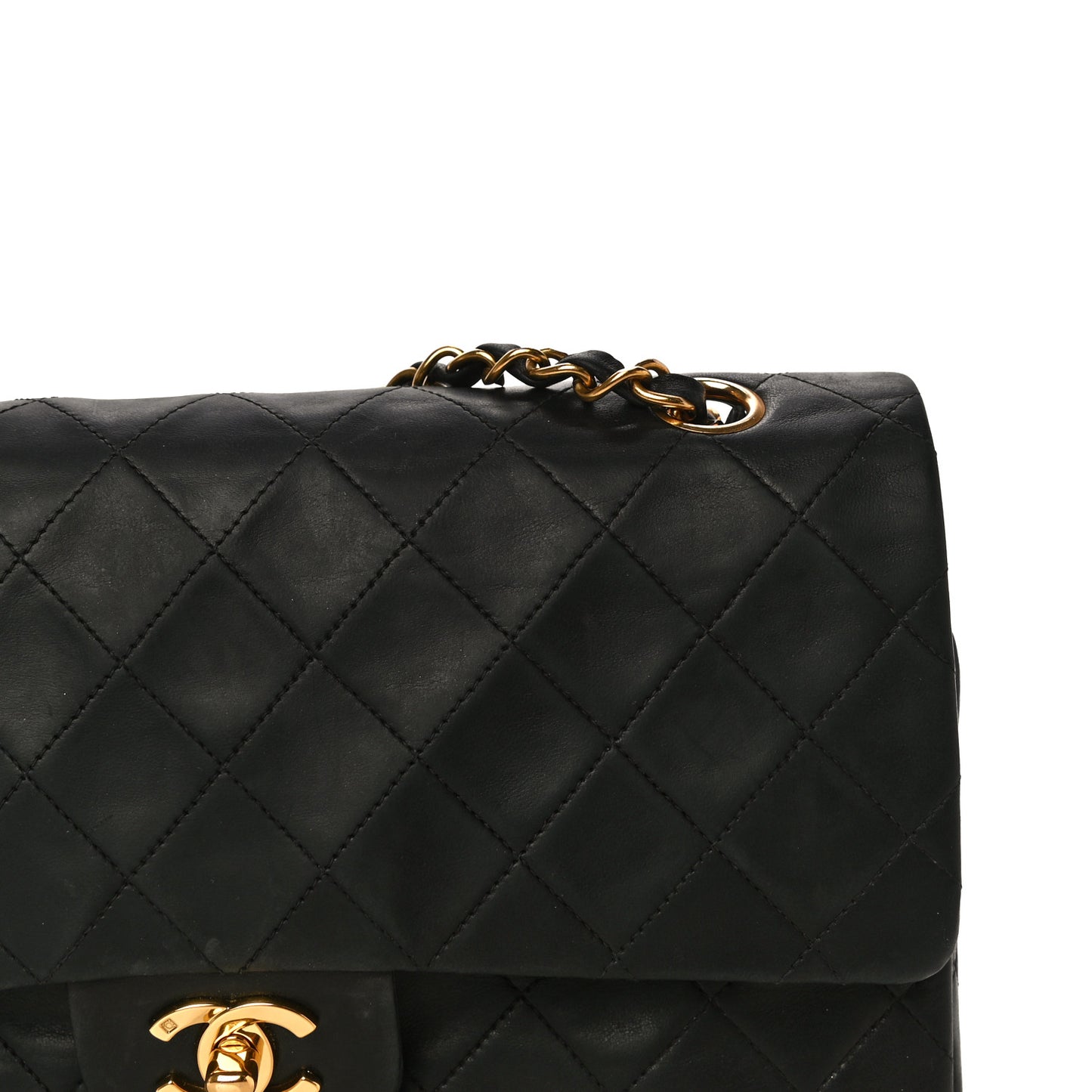 Lambskin Quilted Medium Double Flap Black