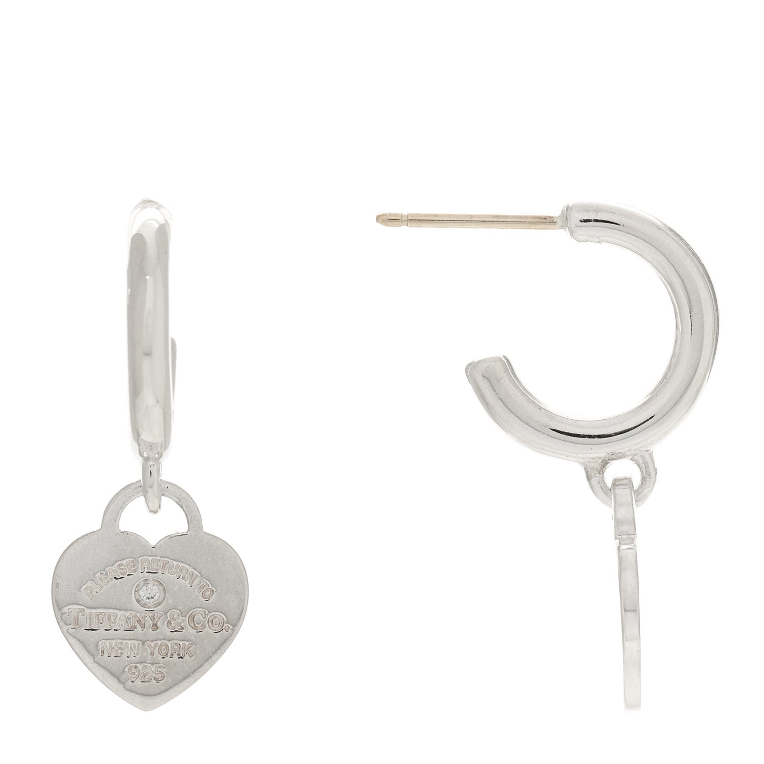 Tiffany Sterling Silver Diamond Mini Return To Tiffany Heart Hoop Earrings 1 of 5