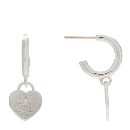 Tiffany Sterling Silver Diamond Mini Return To Tiffany Heart Hoop Earrings 1 of 5