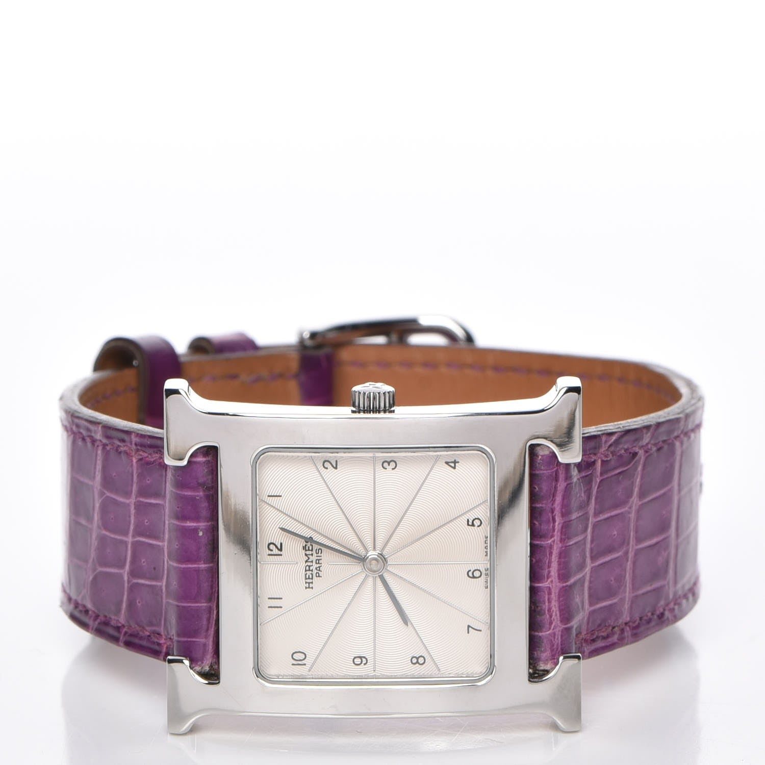 Hermes Stainless Steel Alligator 26mm Heure H Hour Quartz Watch Violet 3 of 12
