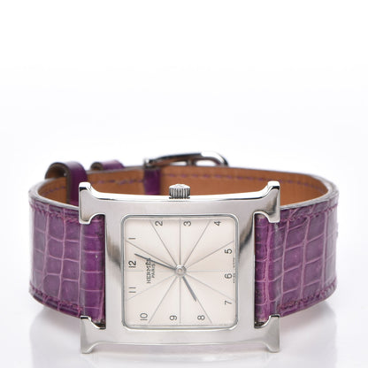 Hermes Stainless Steel Alligator 26mm Heure H Hour Quartz Watch Violet 3 of 12