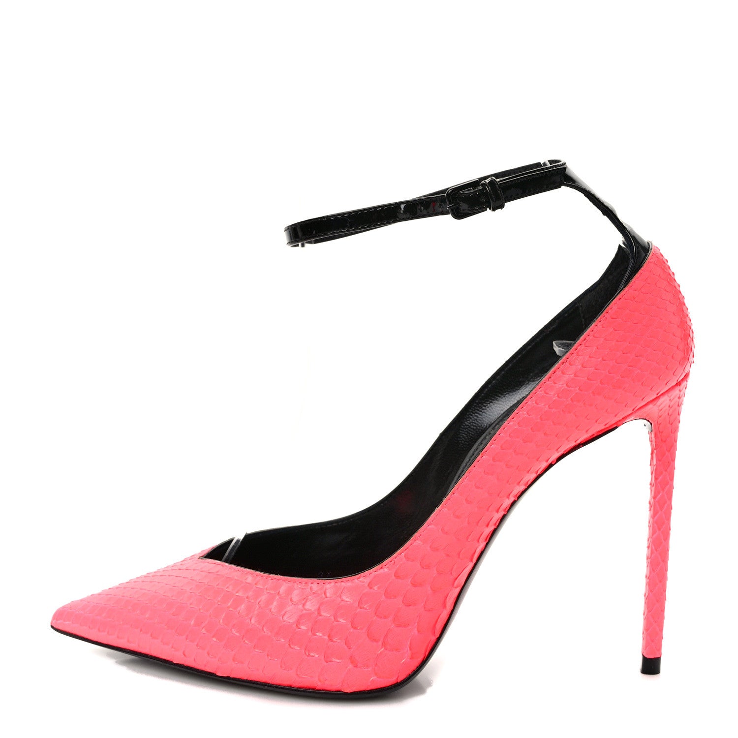 Saint Laurent Calfskin Snakeskin Ankle Strap Zoe 105 Pump 35 Lipstick Fuchsia 1 of 8