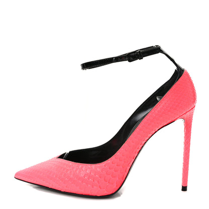 Saint Laurent Calfskin Snakeskin Ankle Strap Zoe 105 Pump 35 Lipstick Fuchsia 1 of 8