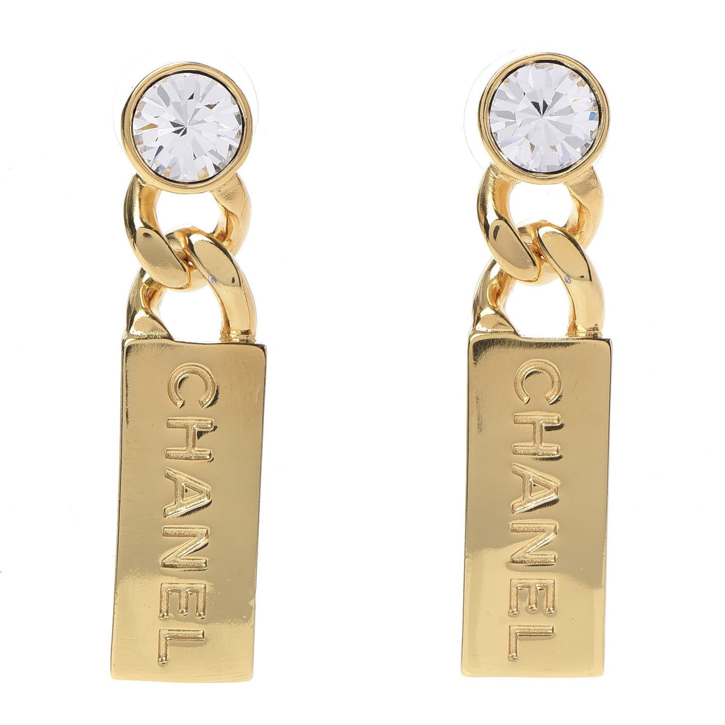 Crystal Tag Drop Earrings Gold