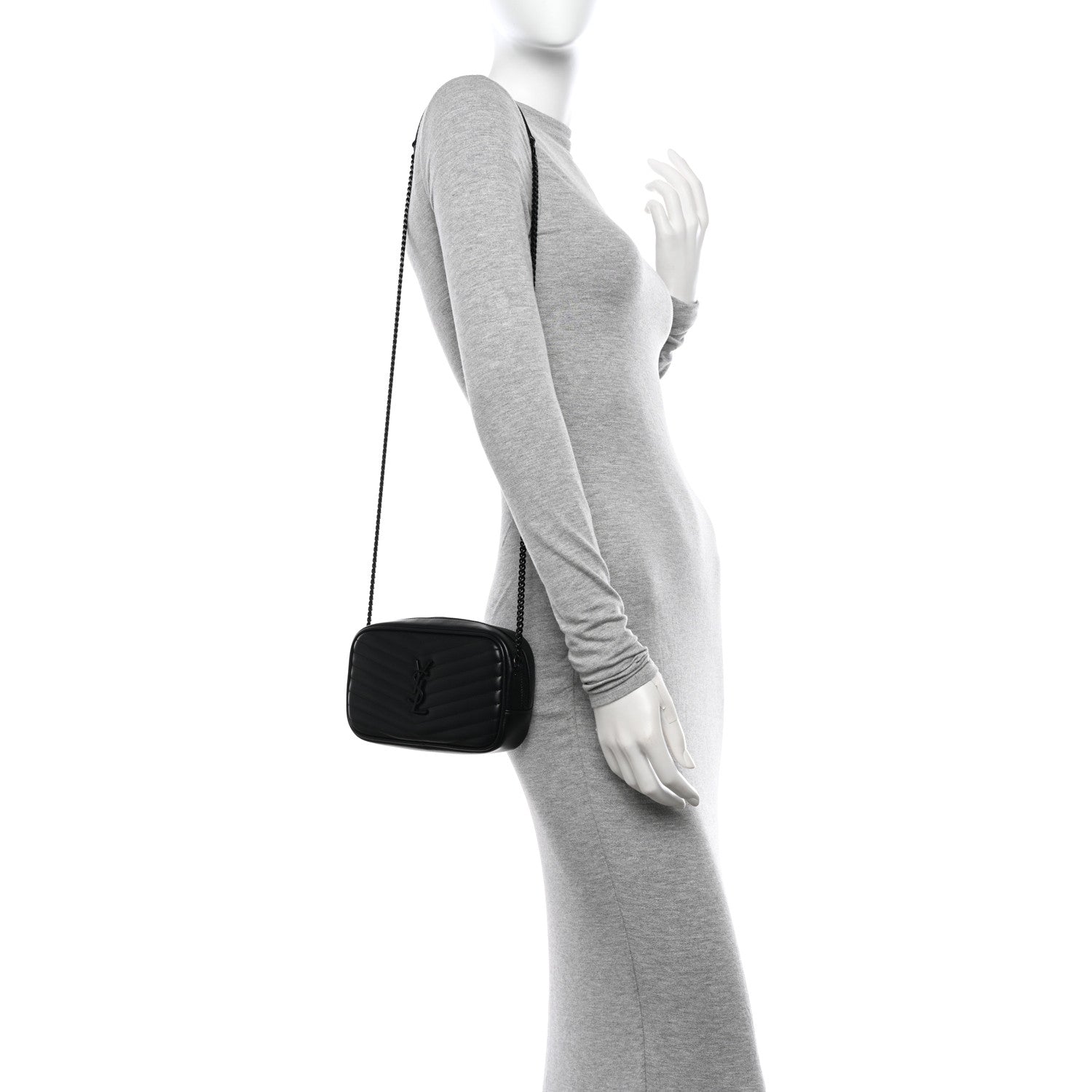 Saint Laurent Calfskin Matelasse Monochrome Monogram Mini Lou Camera Bag Black 2 of 10