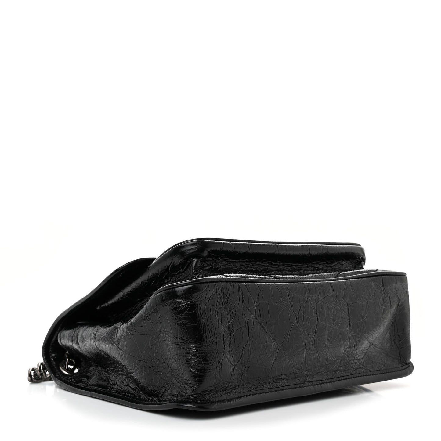 Crinkled Calfskin Matelasse Monogram Medium Niki Chain Satchel Black