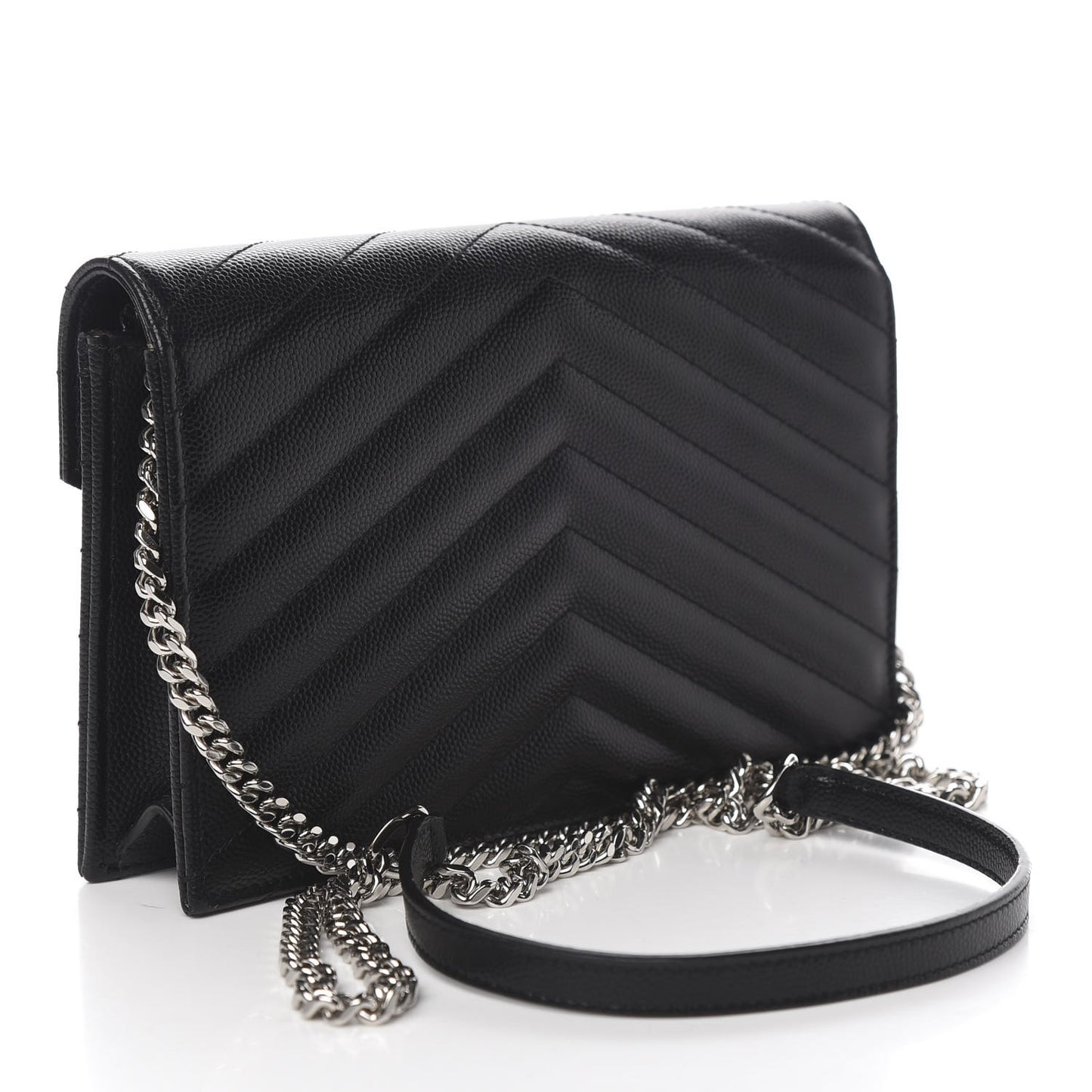 Grain De Poudre Matelasse Chevron Monogram Envelope Chain Wallet Black
