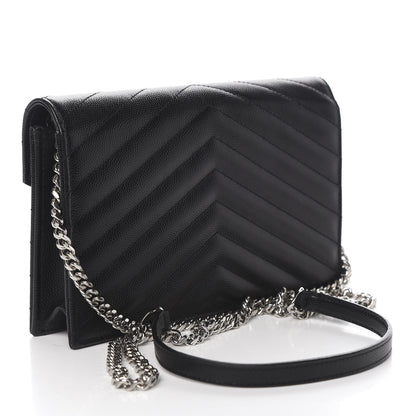 Saint Laurent Grain De Poudre Matelasse Chevron Monogram Envelope Chain Wallet Black 2 of 11