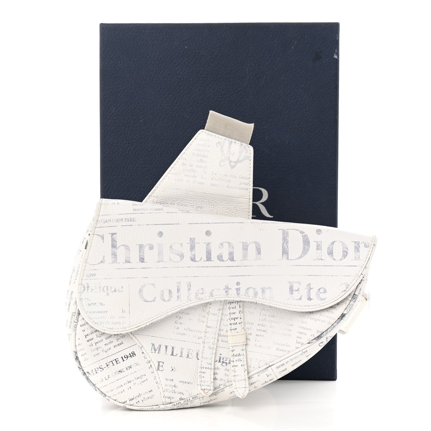 Christian Dior X DANIEL ARSHAM Grained Calfskin Newspaper Print Saddle Bag White 19 of 19