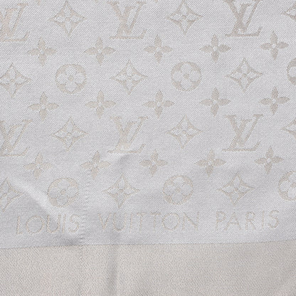 Louis Vuitton Silk Lurex Wool Monogram Shine Shawl Charcoal Greige 6 of 7