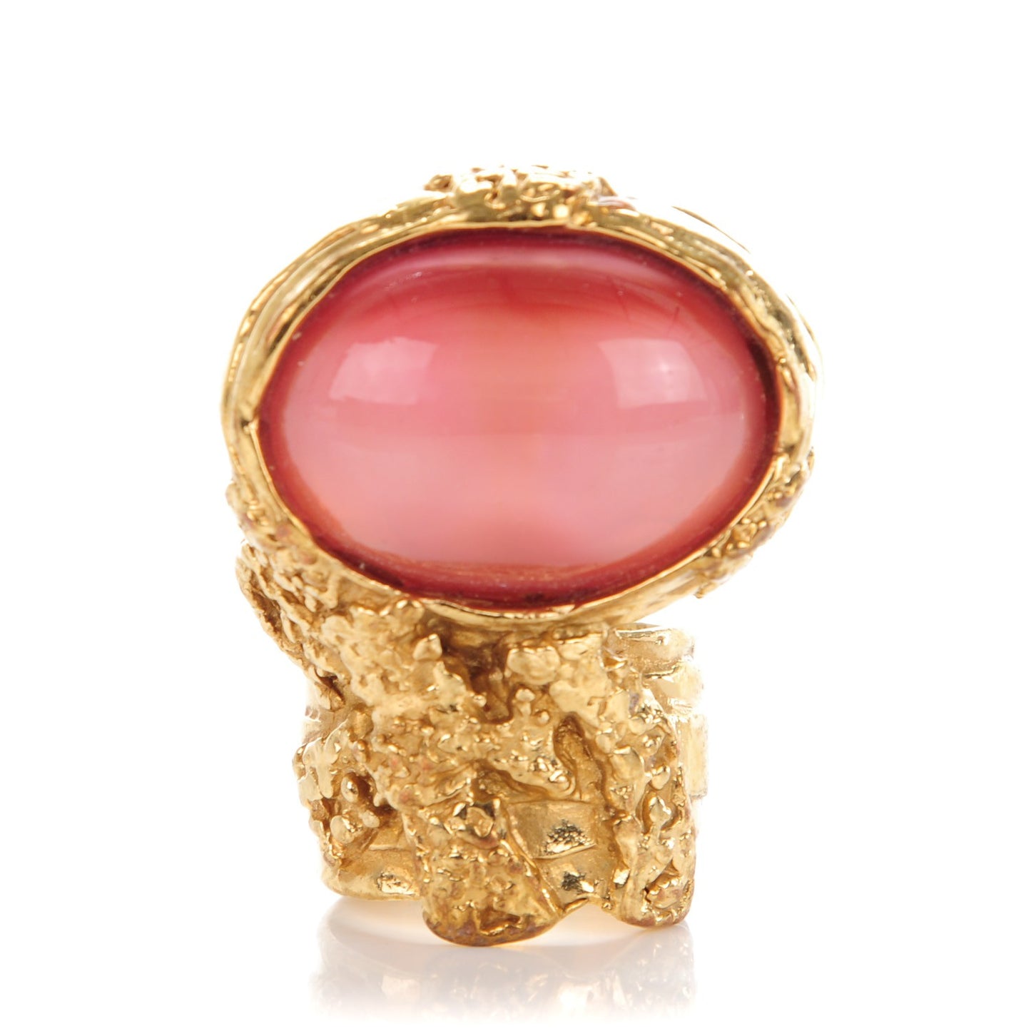 Glass Cabochon Arty Ovale Ring 6 Gold Pink