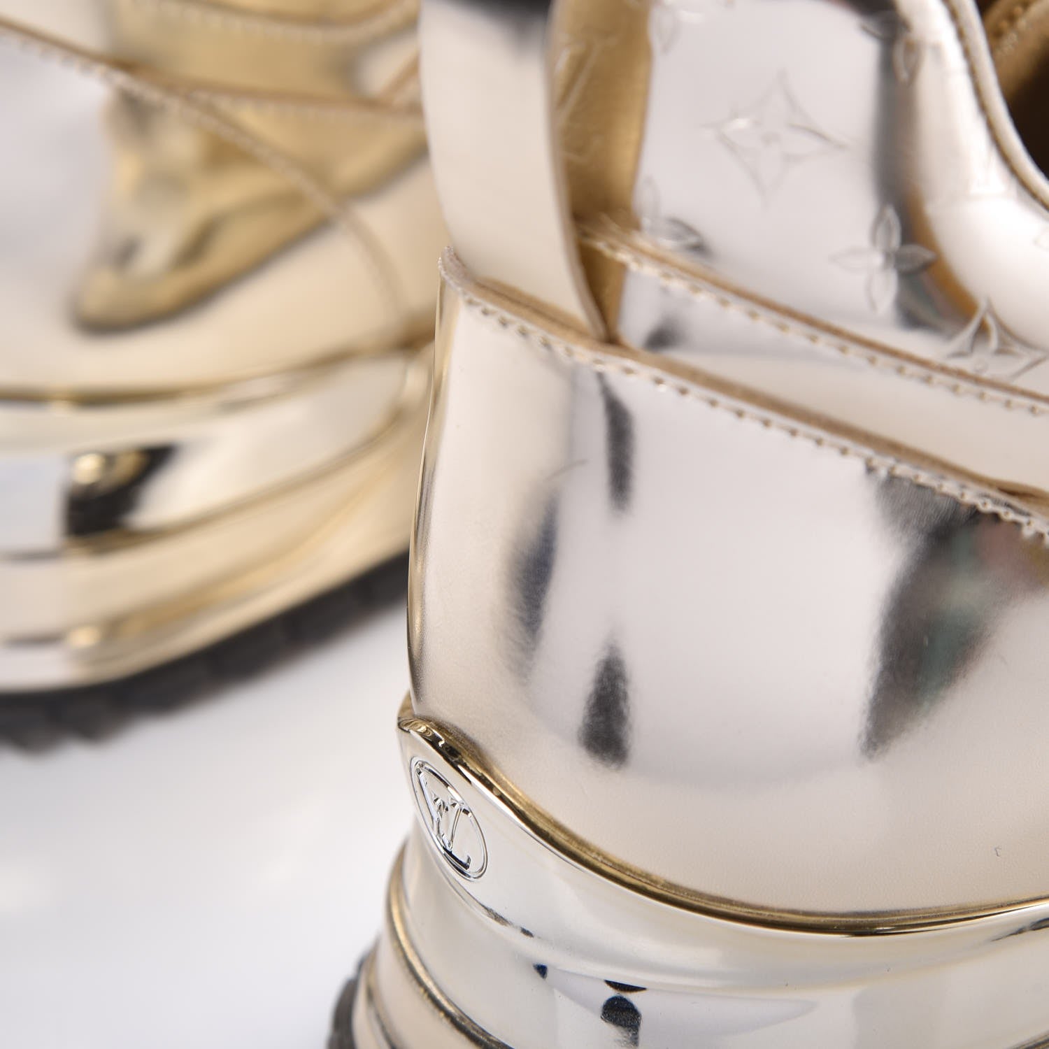 Louis Vuitton Metallic Patent Embossed Monogram Run Away Sneakers 39 Gold 8 of 9