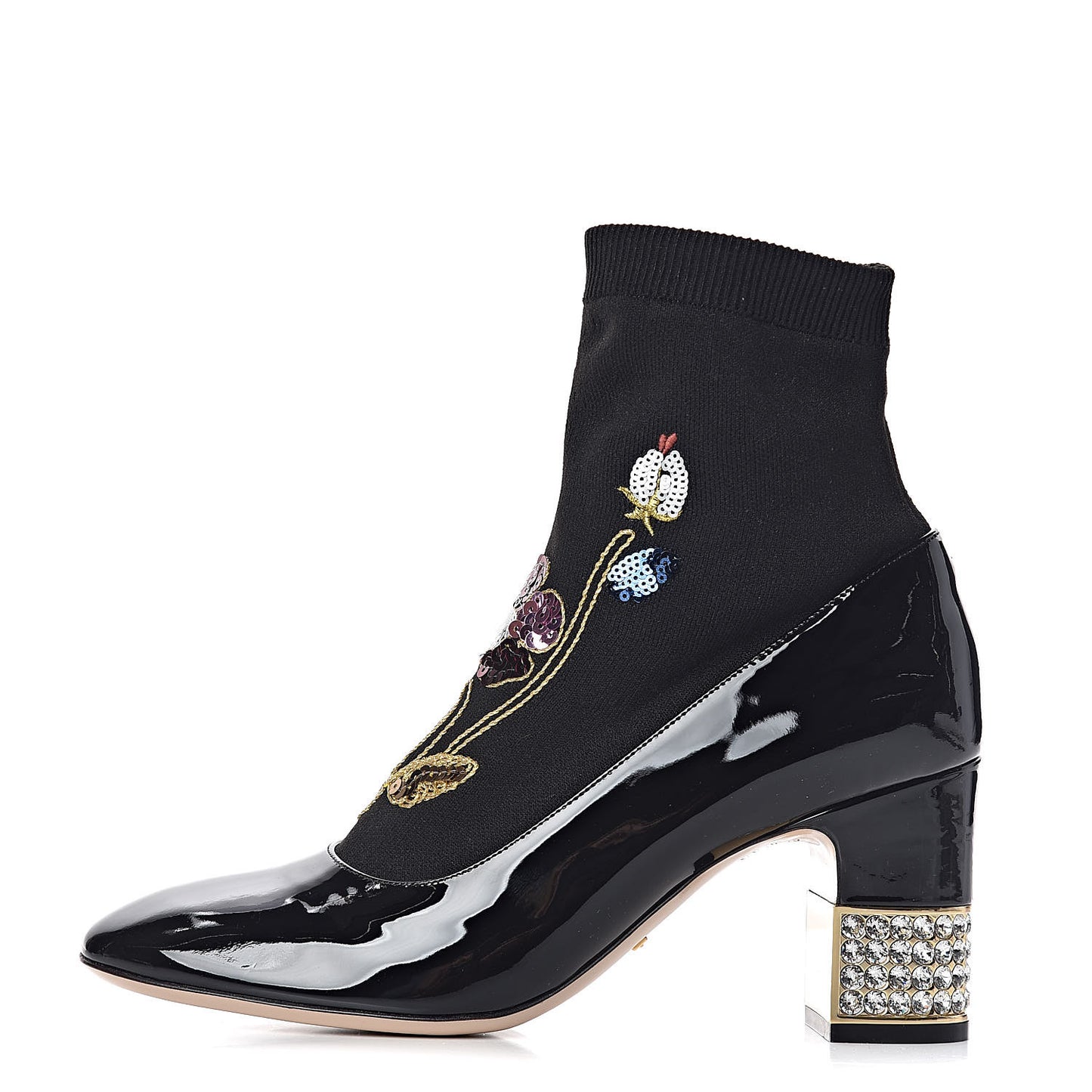 Patent Calfskin Candy Sock Ankle Boots 38.5 Black