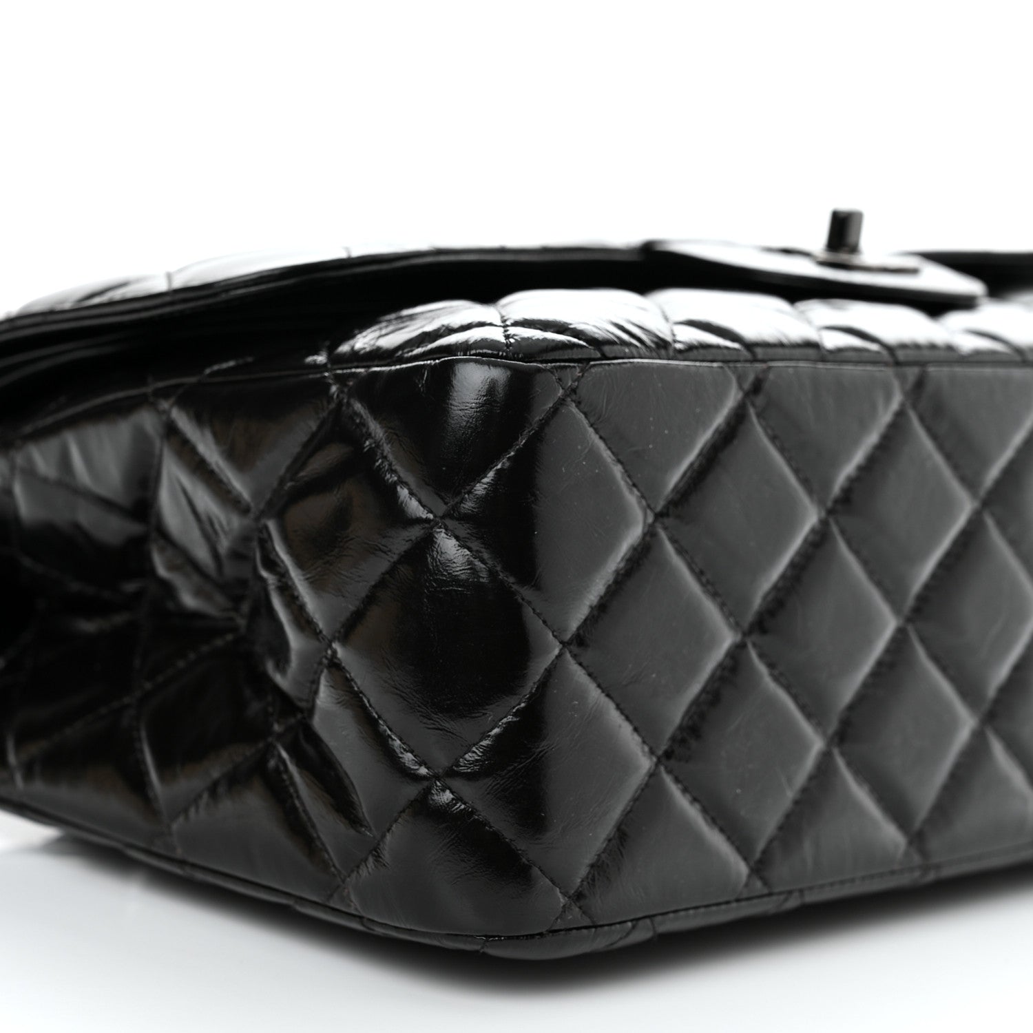 Chanel Shiny Distressed Calfskin Quilted Jumbo Double Flap So Black 10 of 11