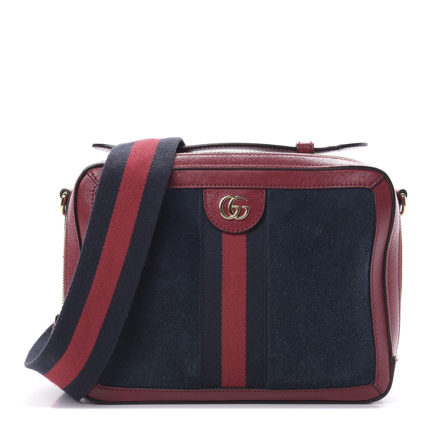 Gucci Suede Calfskin Web Small Ophidia Top Handle Shoulder Bag New Blue Romantic Cherry 1 of 15