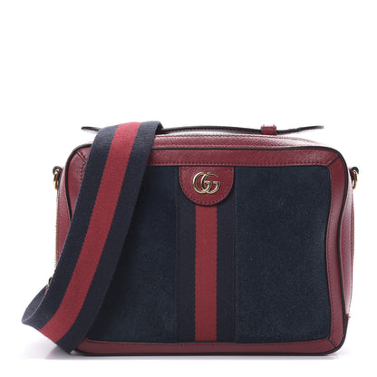 Gucci Suede Calfskin Web Small Ophidia Top Handle Shoulder Bag New Blue Romantic Cherry 1 of 15