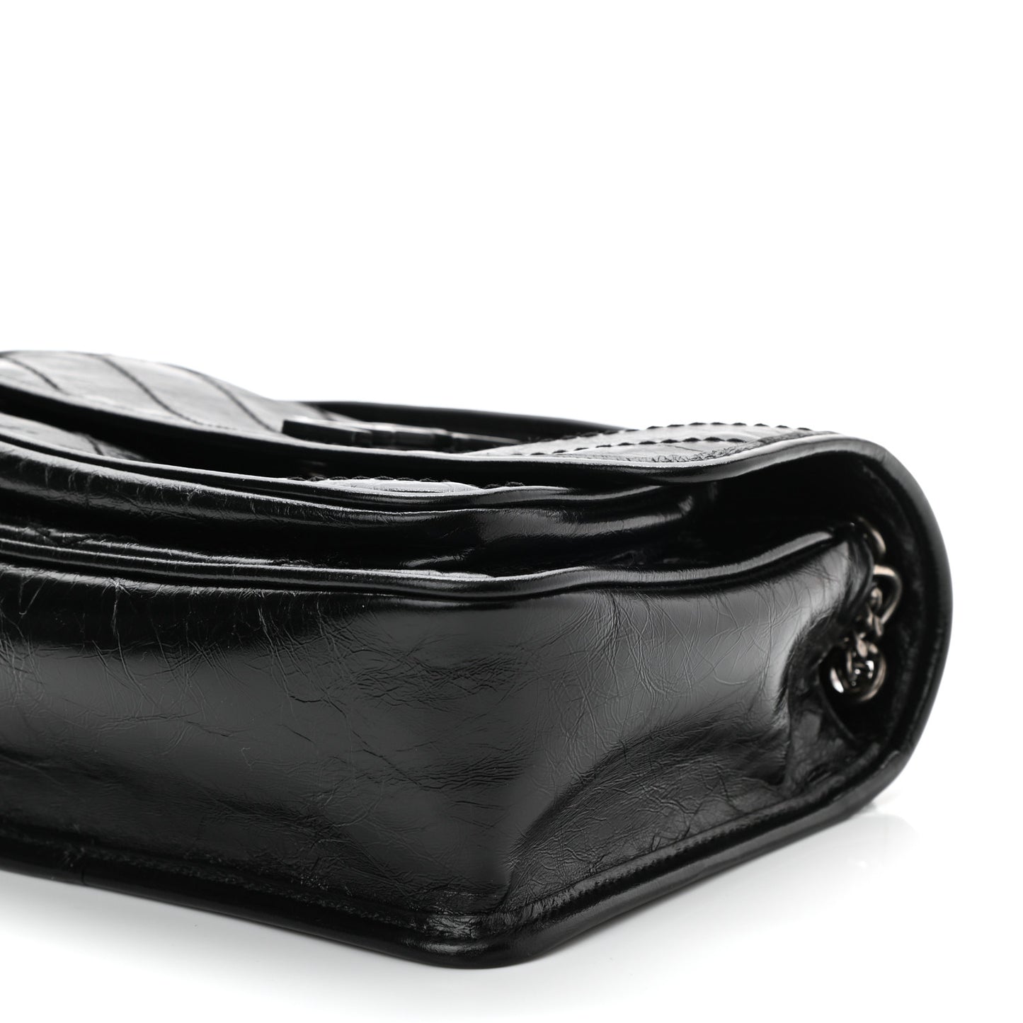 Crinkled Lambskin Matelasse Monogram Baby Niki Chain Satchel Black
