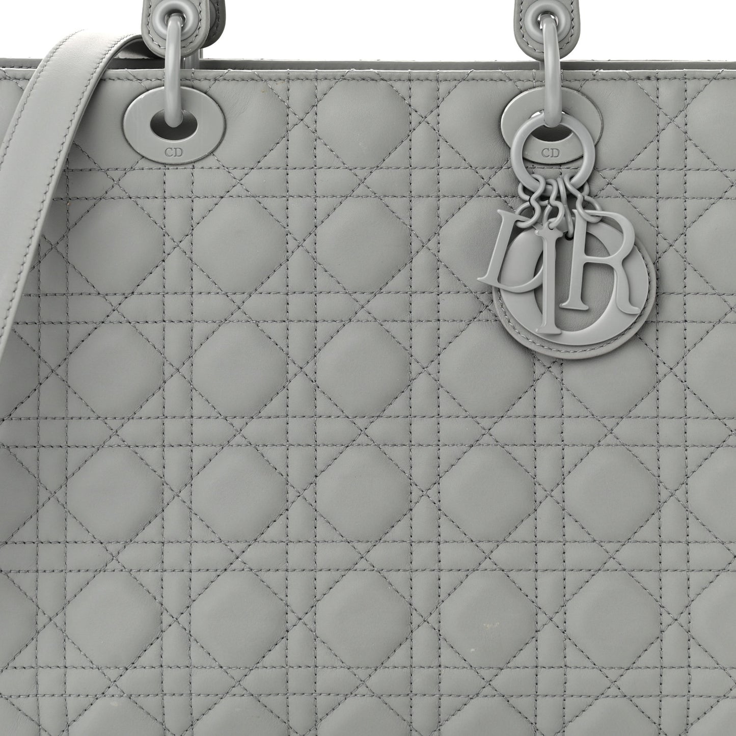 Ultra Matte Calfskin Cannage Large Lady Dior Grey Stone