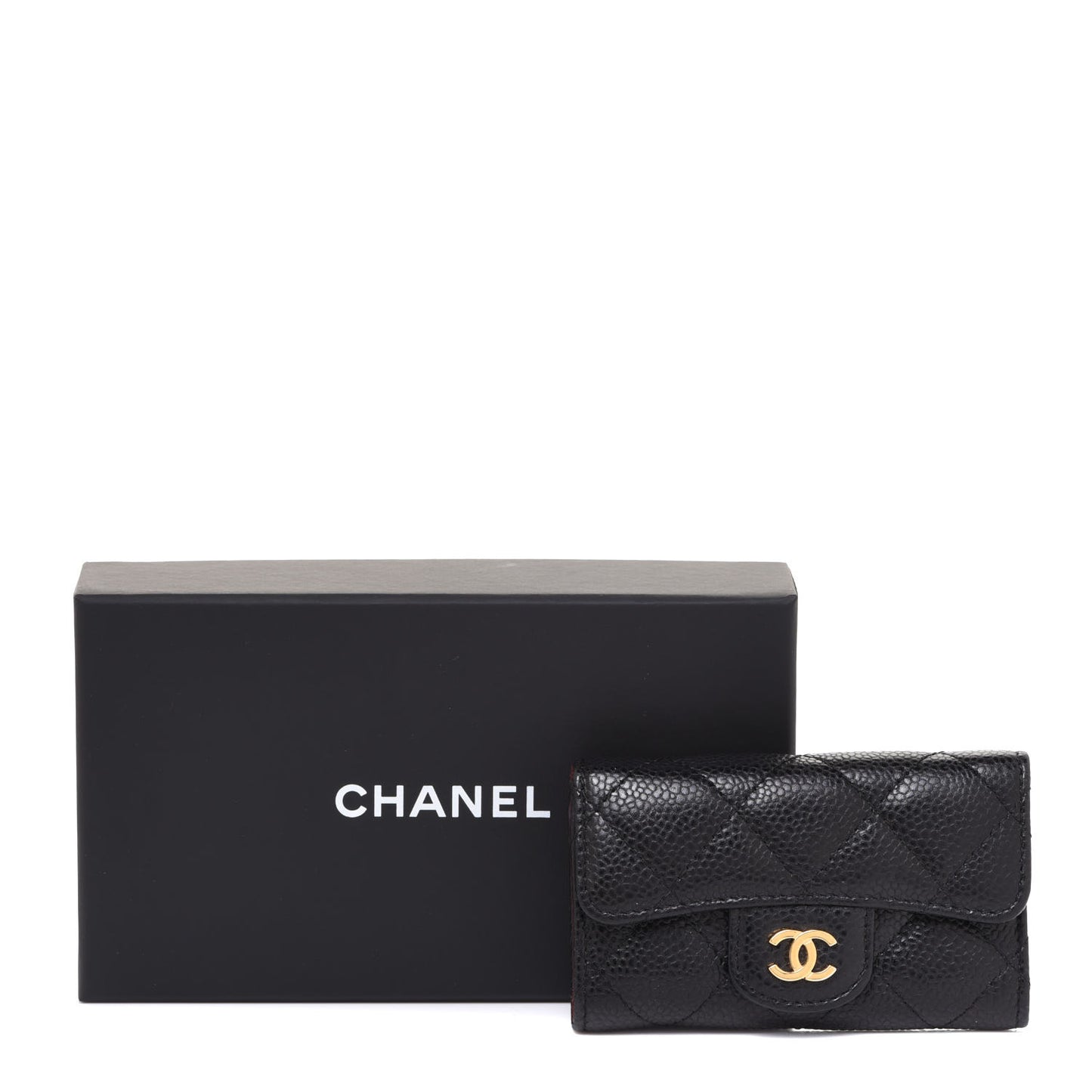 Caviar Quilted 6 Key Holder Black