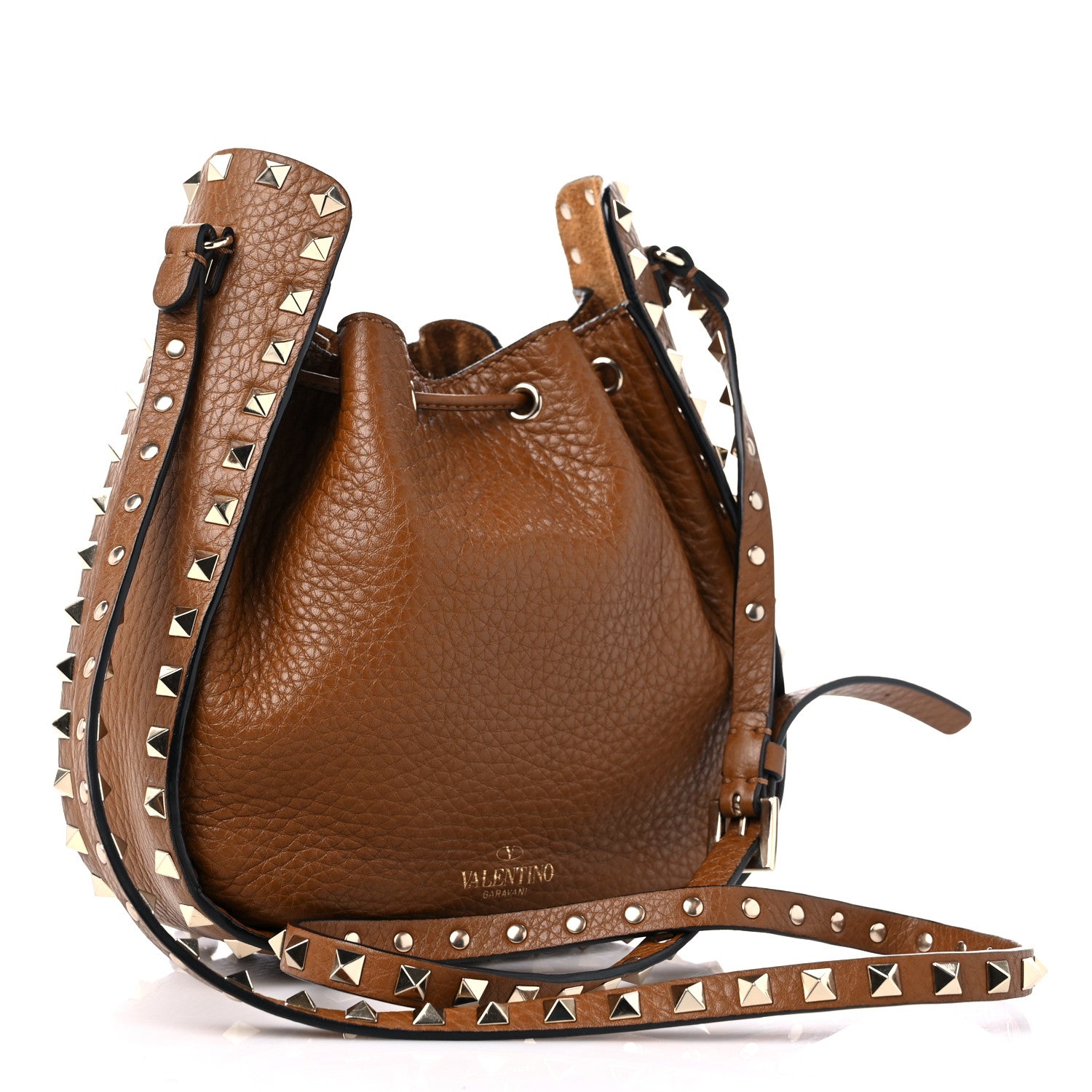 Valentino Garavani Grained Calfskin Rockstud Bucket Bag Bright Cognac 3 of 11