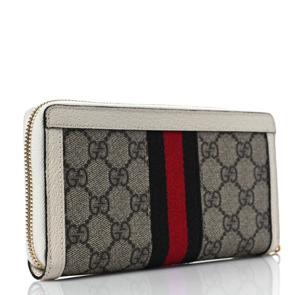 Gucci GG Supreme Monogram Textured Dollar Calfskin Web Ophidia Zip Around Wallet Beige Ebony Mystic White 3 of 7