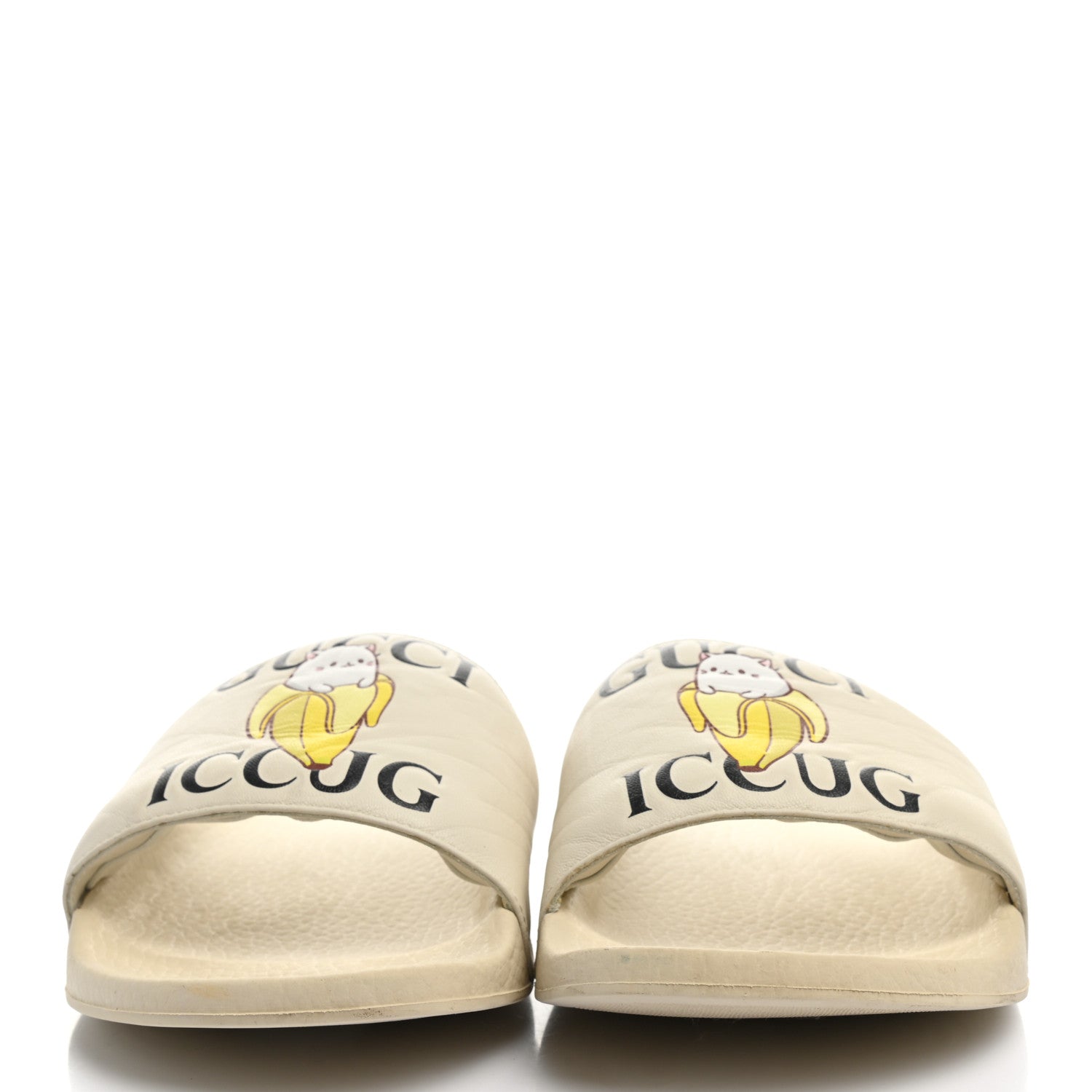 Gucci X BNF Nappa Pantoufle Bananya Womens Pool Slide Sandals 39 Mystic White 2 of 8