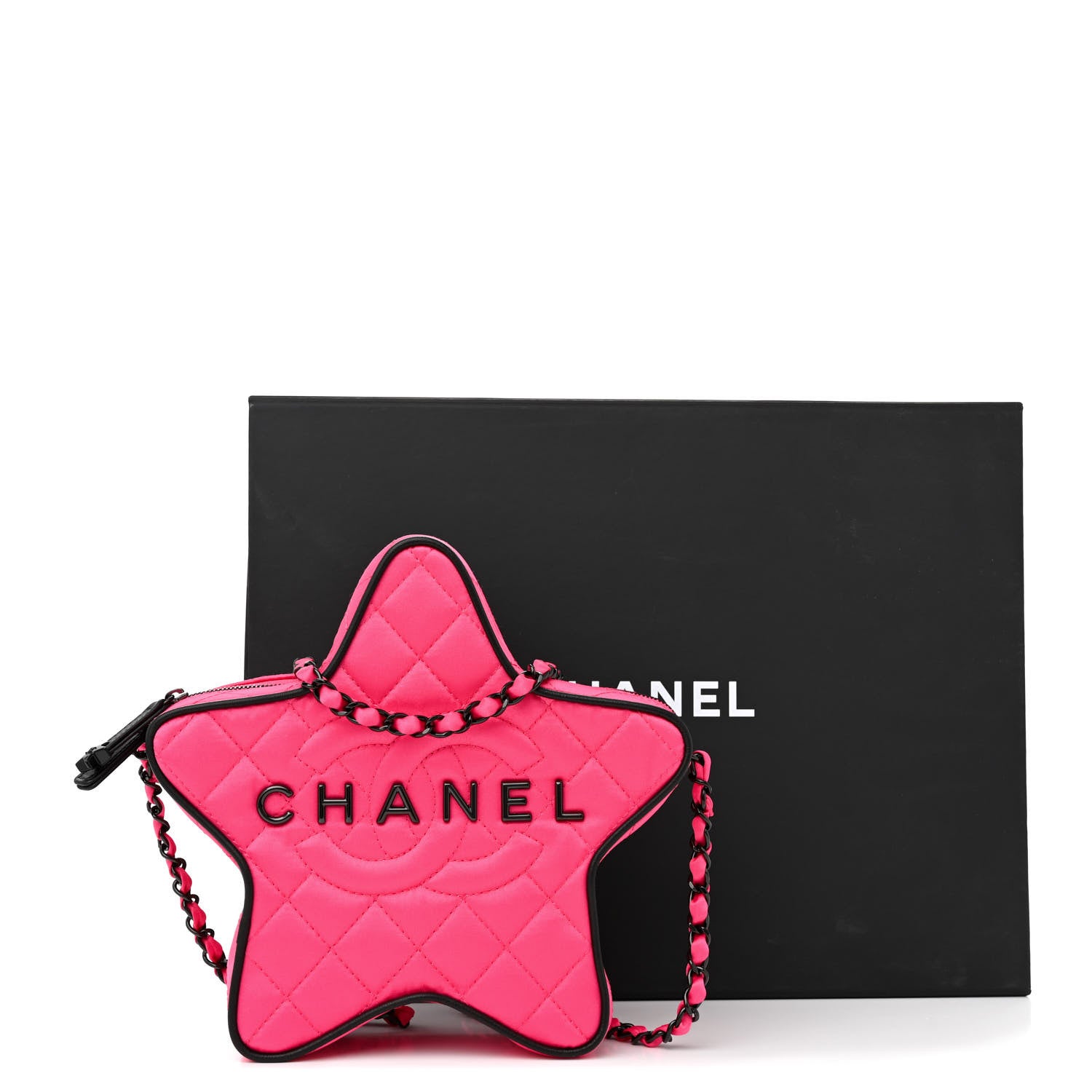 Chanel Satin Quilted Walk Of Fame Star Bag Fuchsia Black 11 of 11