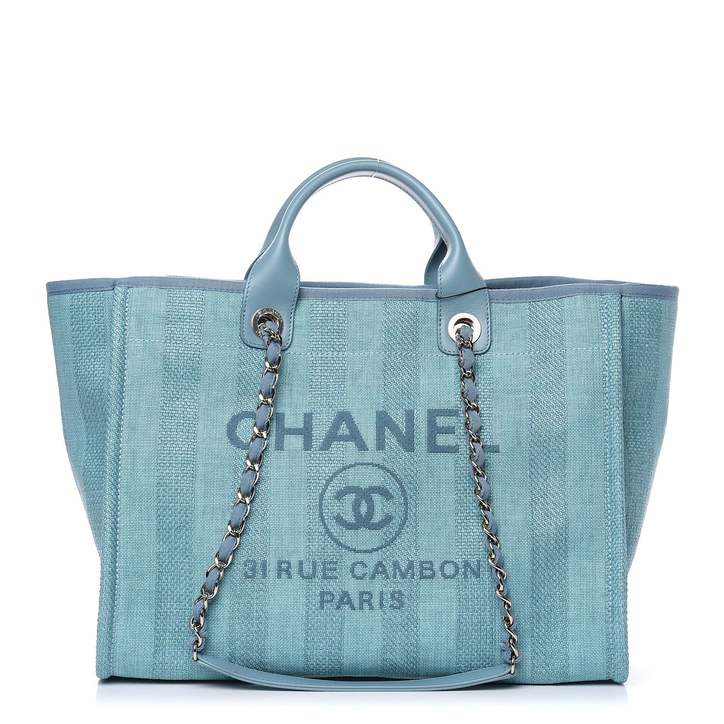 Woven Straw Raffia Striped Large Deauville Tote Blue