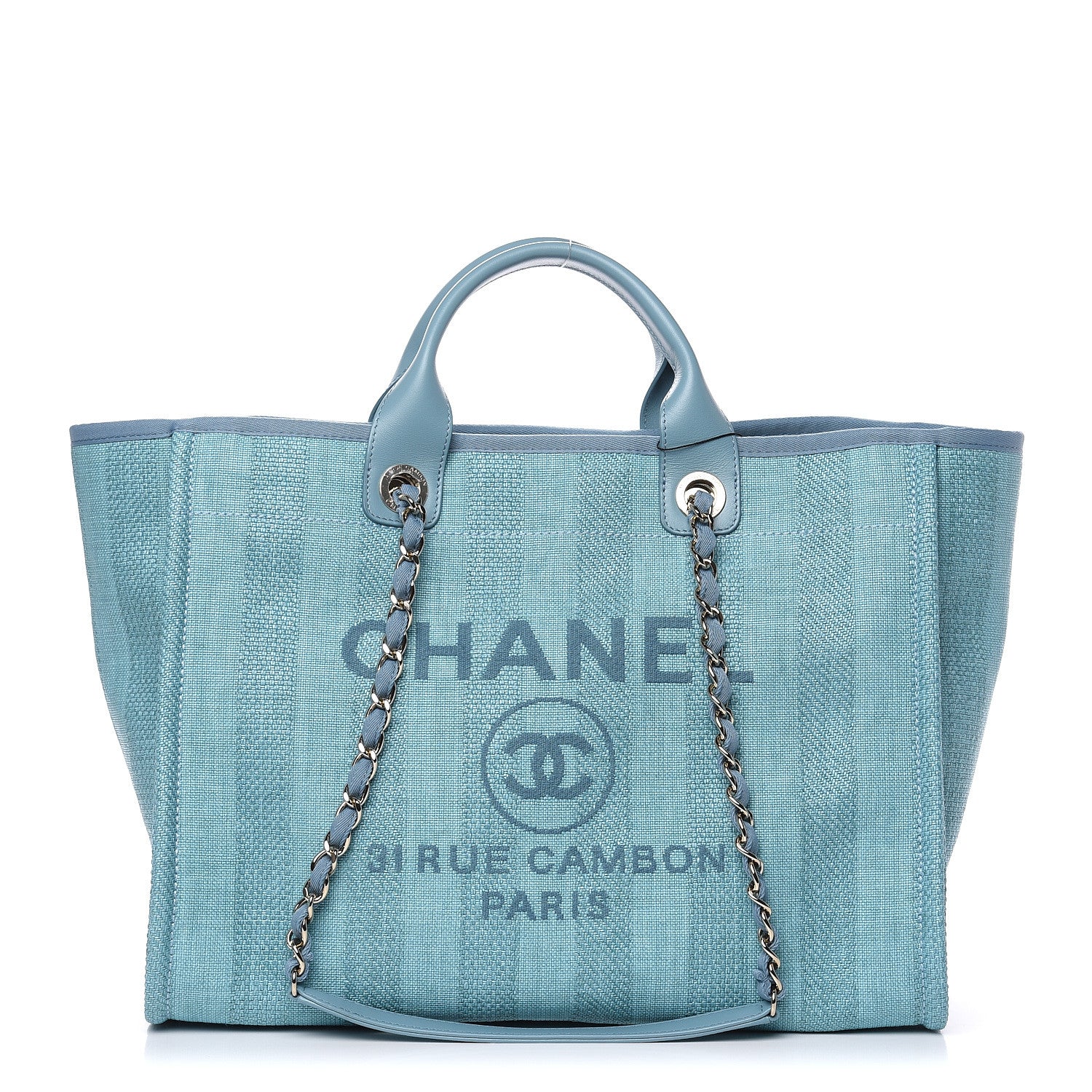 Chanel Woven Straw Raffia Striped Large Deauville Tote Blue 1 of 9
