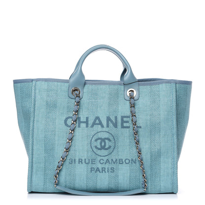 Chanel Woven Straw Raffia Striped Large Deauville Tote Blue 1 of 9