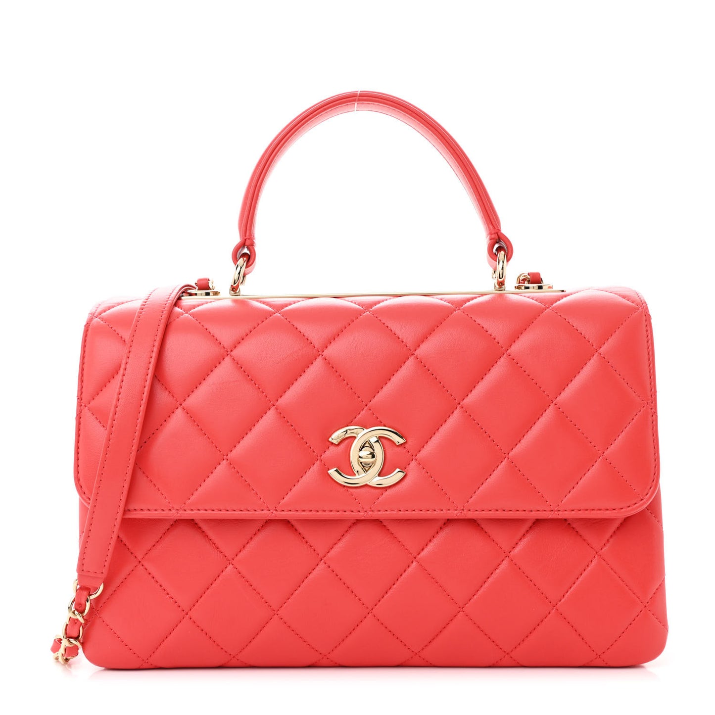 Lambskin Quilted Medium Trendy CC Flap Dual Handle Bag Bright Pink