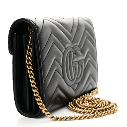 Gucci Calfskin Matelasse GG Marmont Chain Wallet Black 3 of 12
