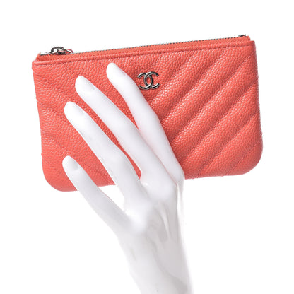 Chanel Caviar Chevron Quilted Small Cosmetic Case Coral 2 of 8