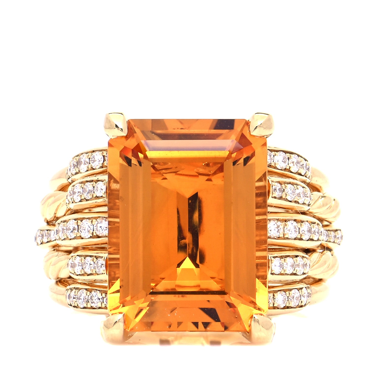 David Yurman 18K Yellow Gold Diamond Citrine 18mm Tides Statement Ring 54 7 1 of 9