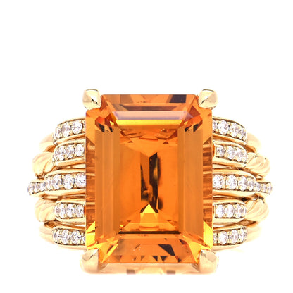 David Yurman 18K Yellow Gold Diamond Citrine 18mm Tides Statement Ring 54 7 1 of 9