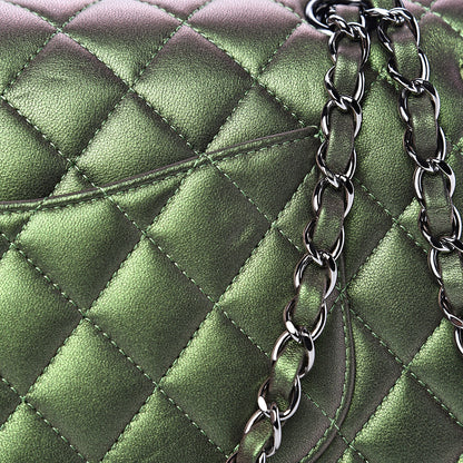 Chanel Iridescent Lambskin Quilted Medium Double Flap Green 12 of 14