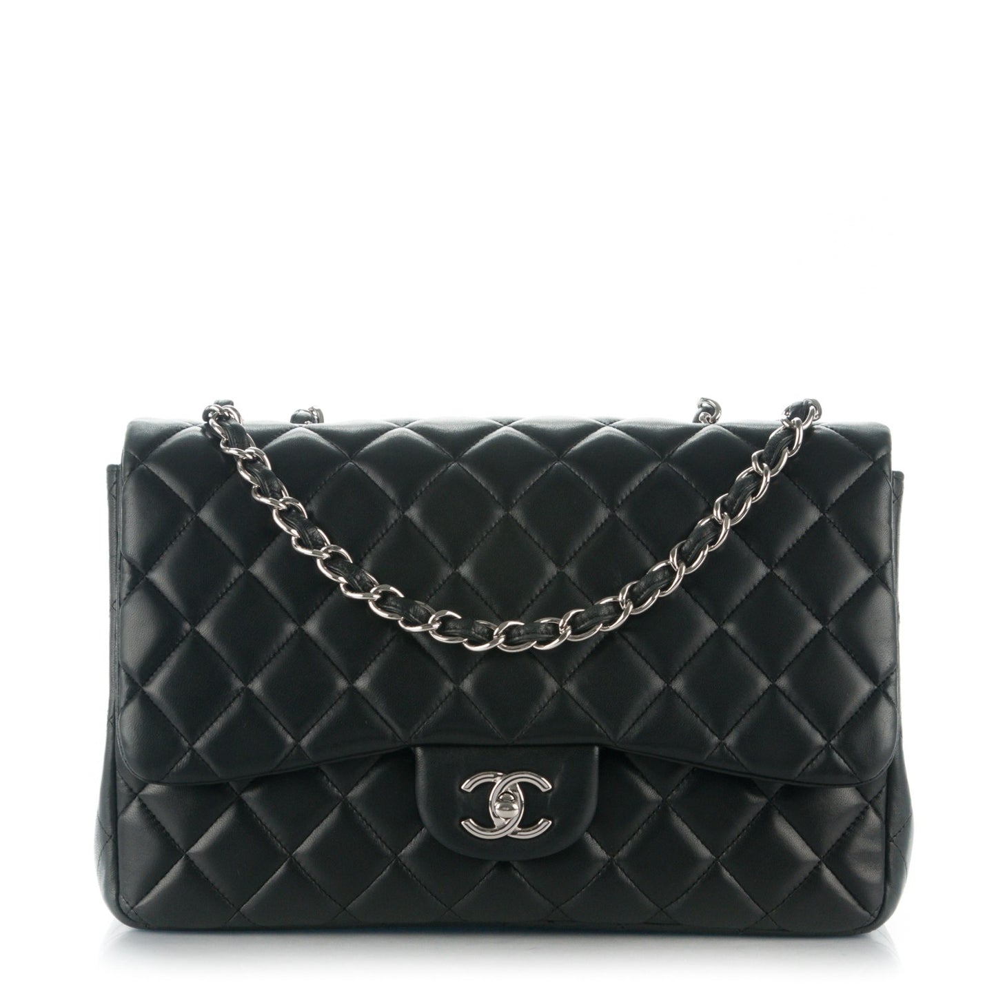 Lambskin Quilted Jumbo Single Flap Black