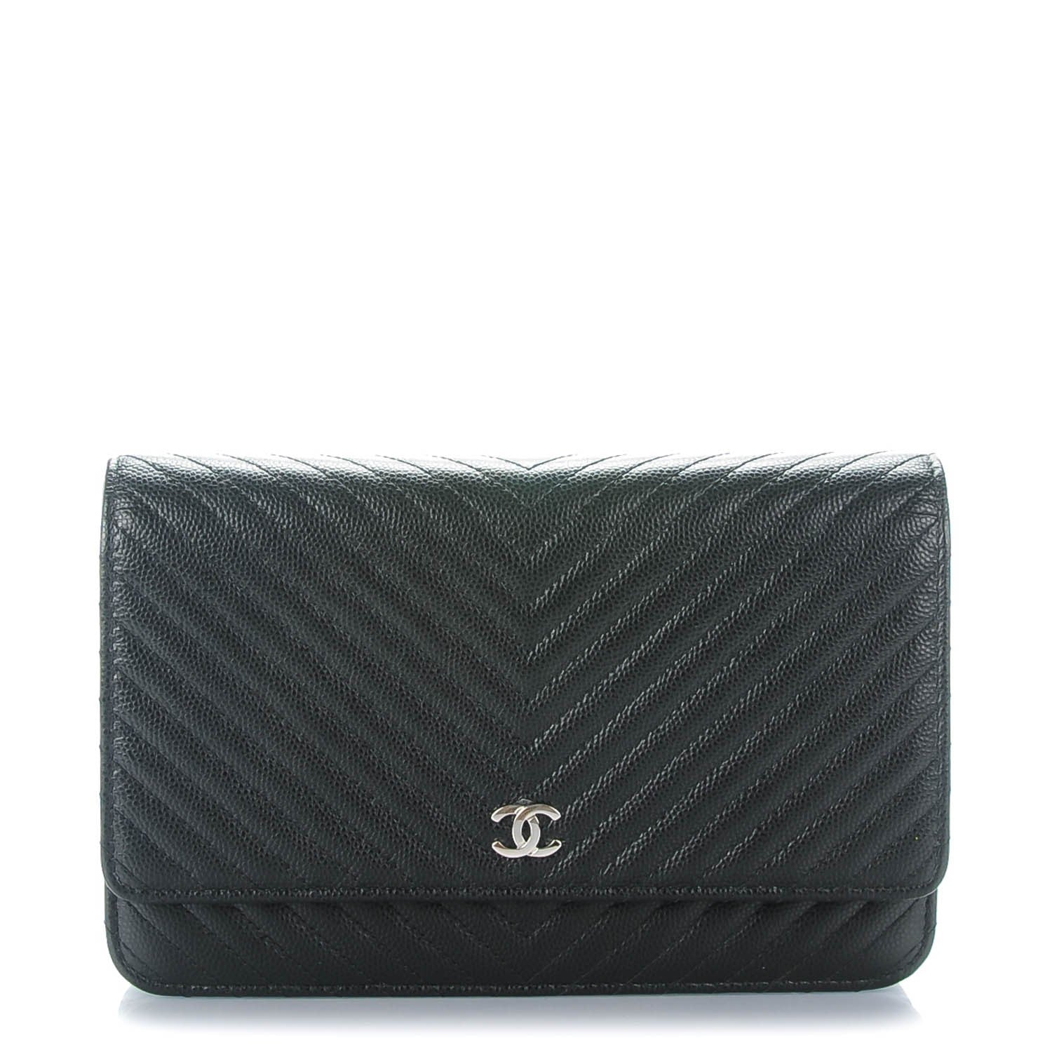 Chanel Caviar Chevron Wallet On Chain WOC Black 1 of 8