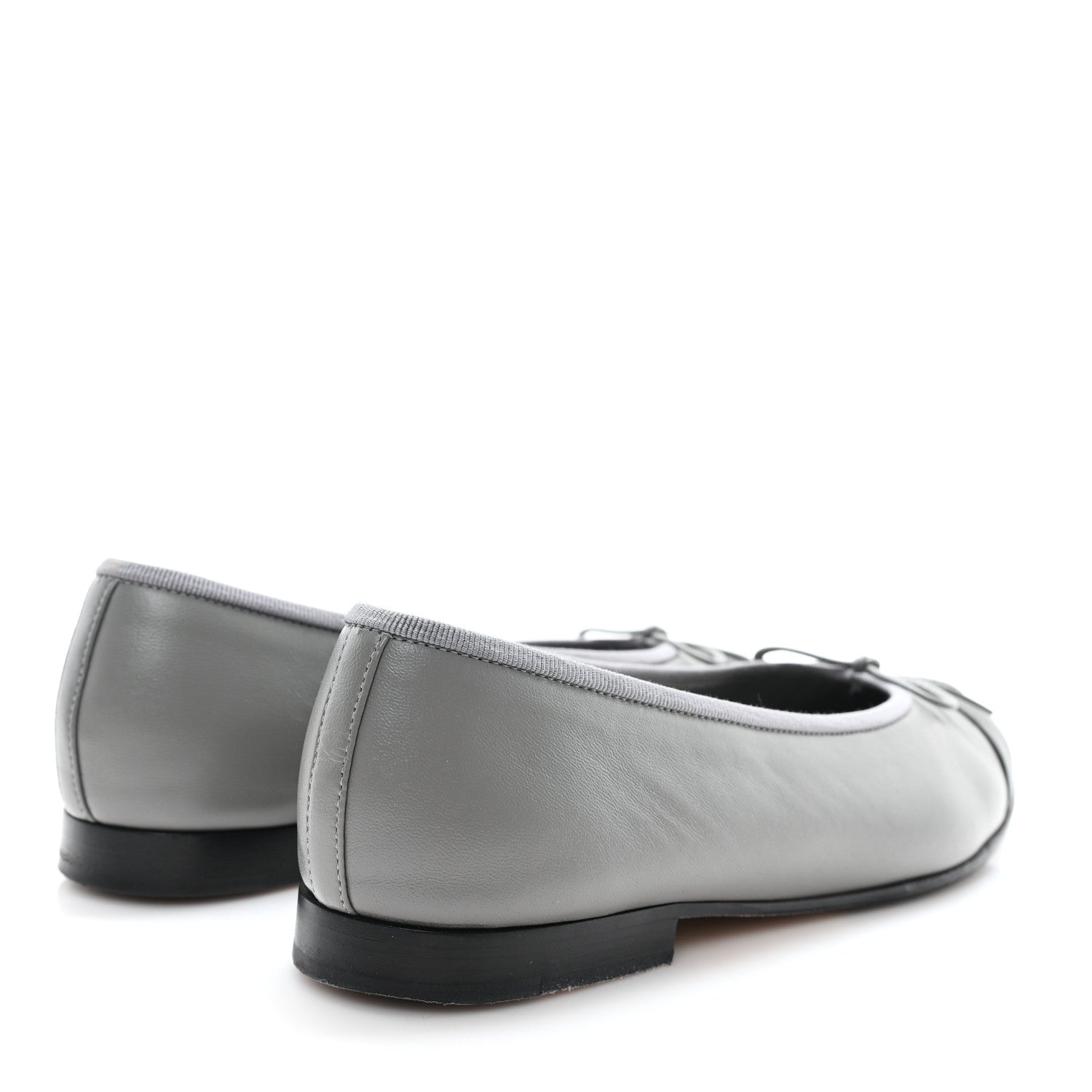 Chanel Lambskin Cap Toe CC Ballerina Flats 37.5 Grey Black 5 of 9