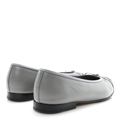 Chanel Lambskin Cap Toe CC Ballerina Flats 37.5 Grey Black 5 of 9