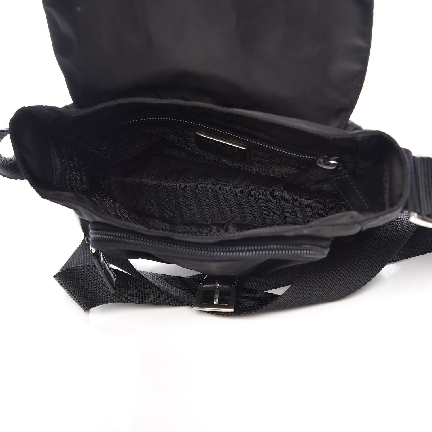 Prada Tessuto Nylon Single Buckle Messenger Bag Black 5 of 9