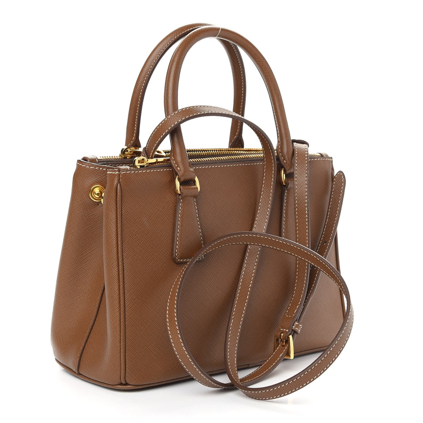 Saffiano Lux Mini Galleria Double Zip Tote Cannella