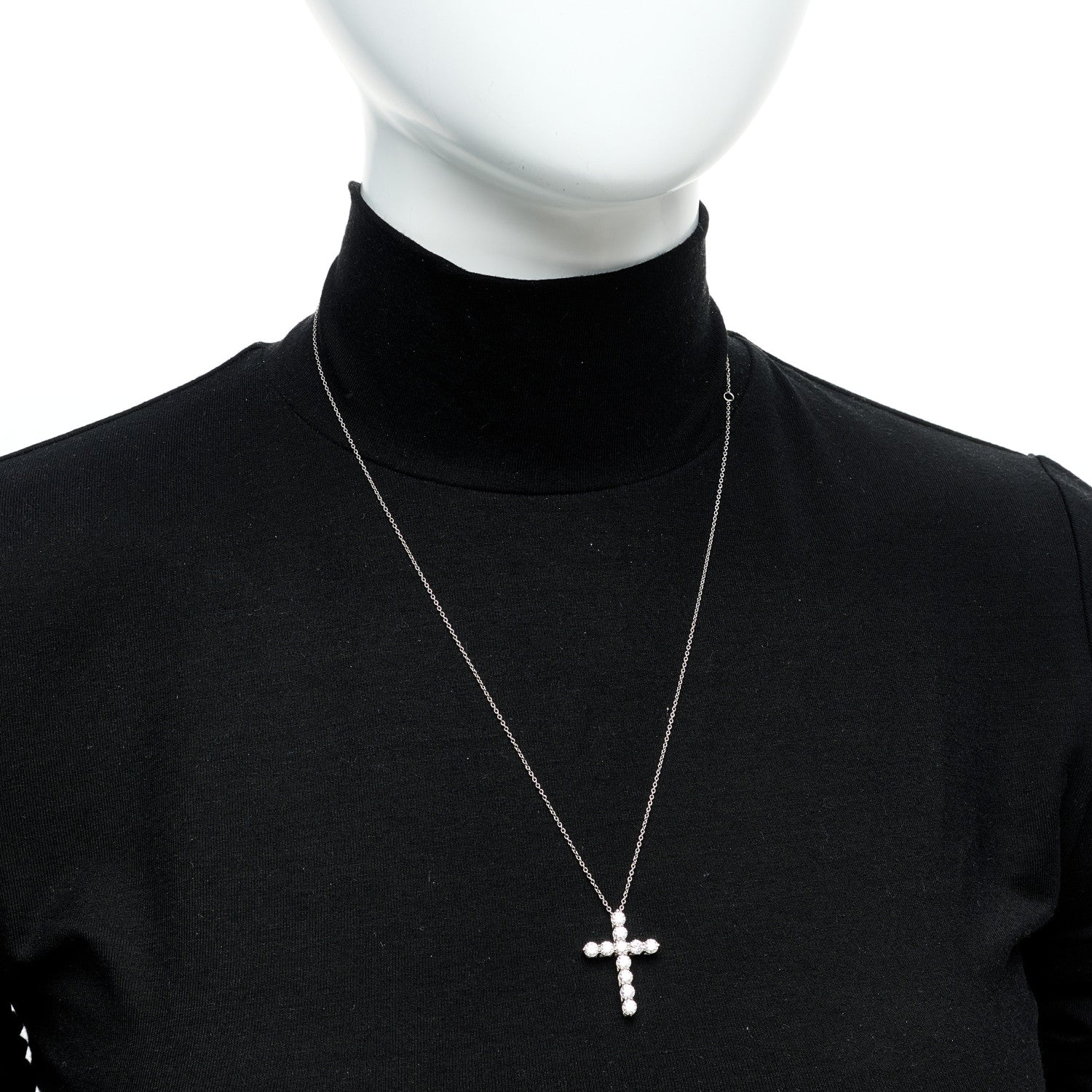 Tiffany Platinum Diamond Large Cross Pendant Necklace 2 of 7
