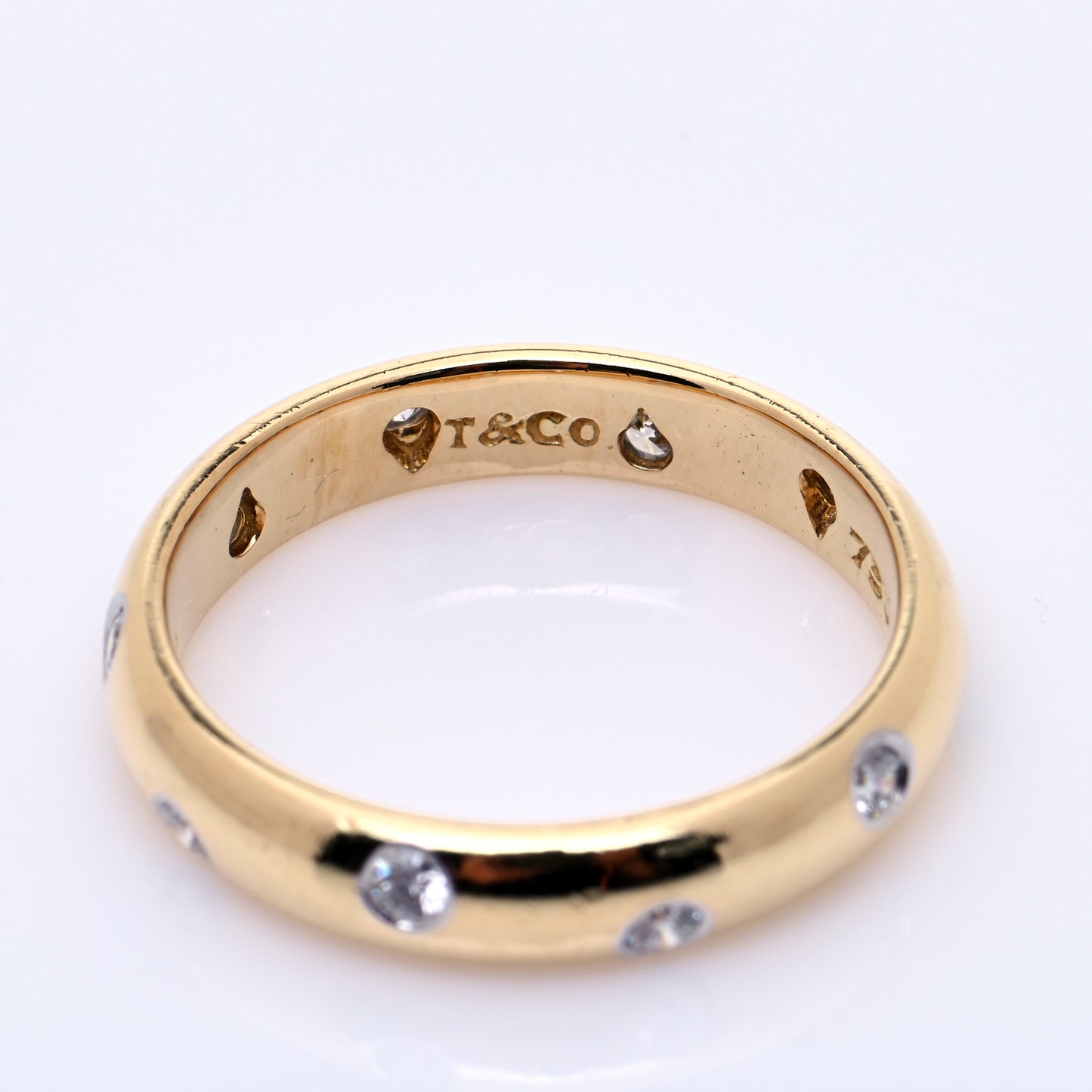 18K Yellow Gold Platinum Diamond 4mm Etoile Band Ring 53 6.5