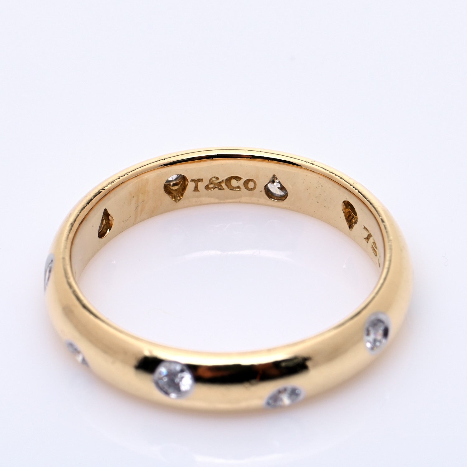 Tiffany 18K Yellow Gold Platinum Diamond 4mm Etoile Band Ring 53 6.5 6 of 7