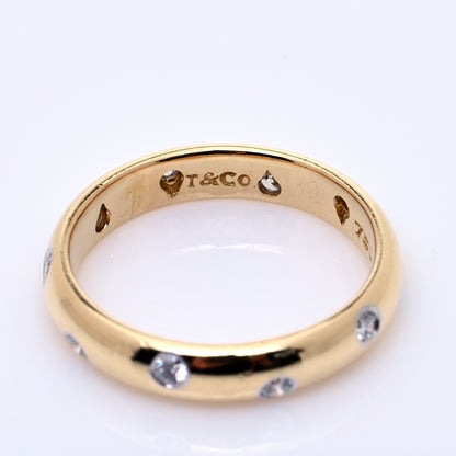 Tiffany 18K Yellow Gold Platinum Diamond 4mm Etoile Band Ring 53 6.5 6 of 7