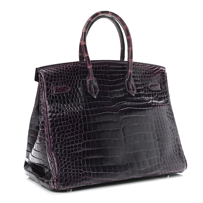 Hermes Shiny Porosus Crocodile Birkin 35 Prunoir 2 of 10