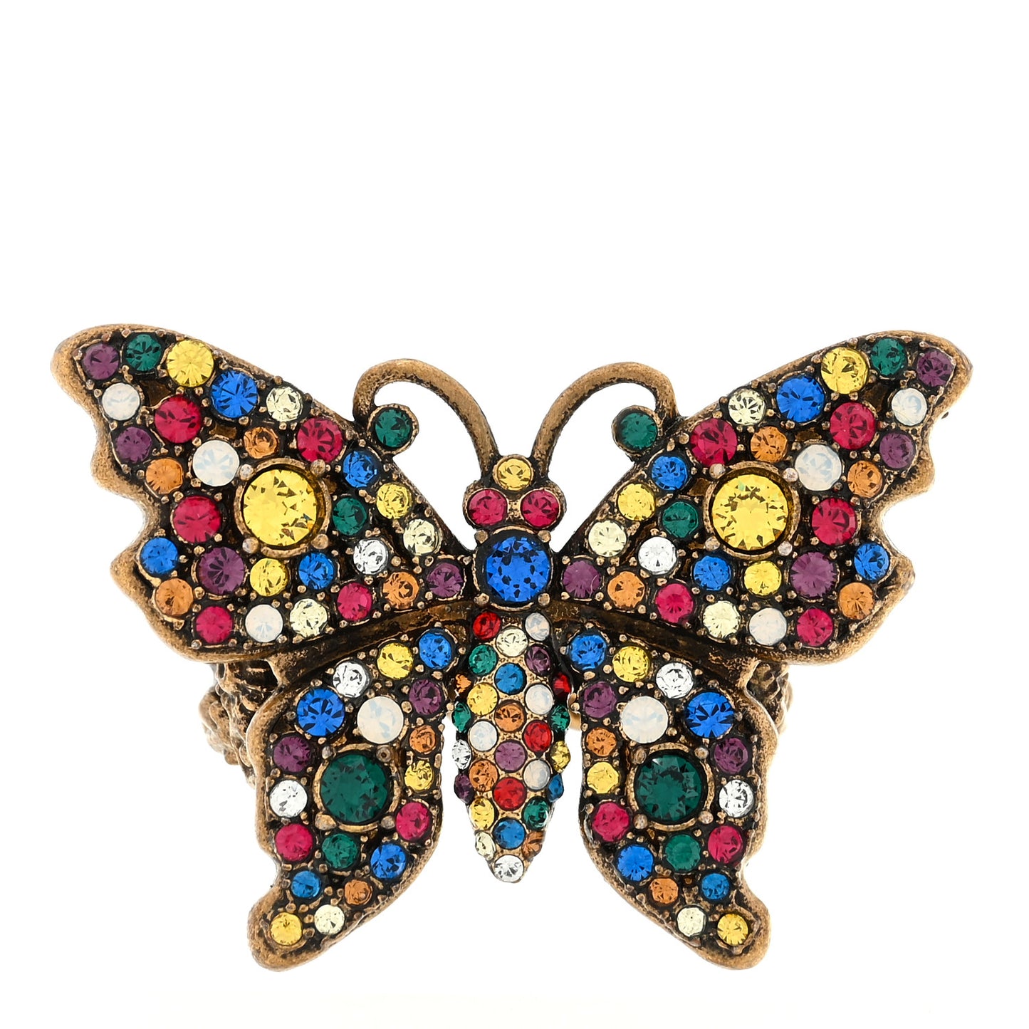 Metal Crystal Butterfly Studded Ring 57/8 Aged Gold Multicolor